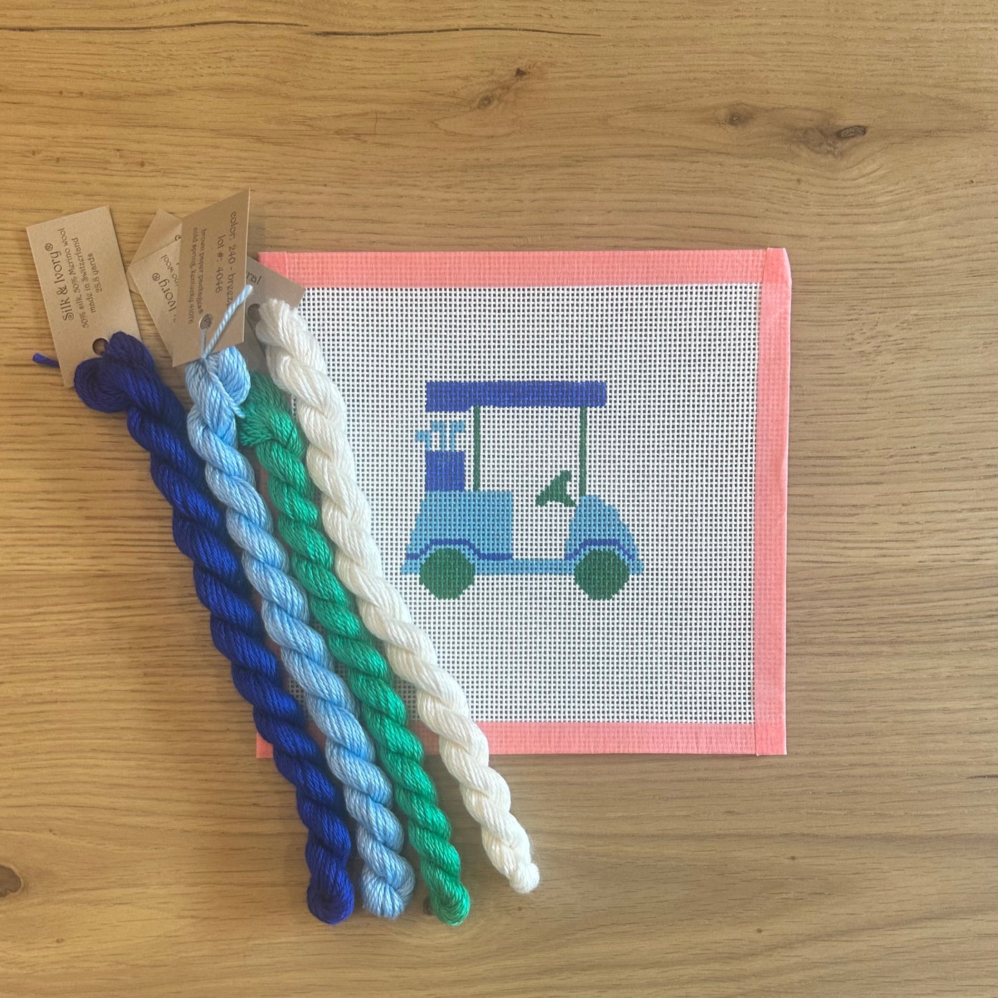 Blue Golf Cart Needlepoint Beginner Kit
